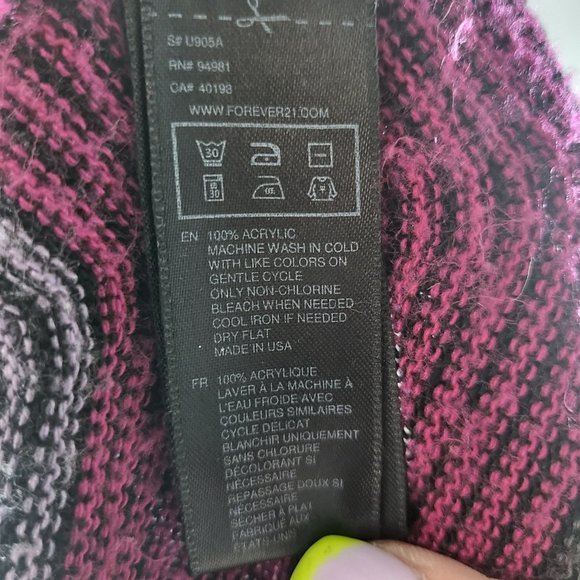 Forever 21 Chevron Print Cardigan Sweater Pink Purple Gray Black Medium - Picture 6 of 6